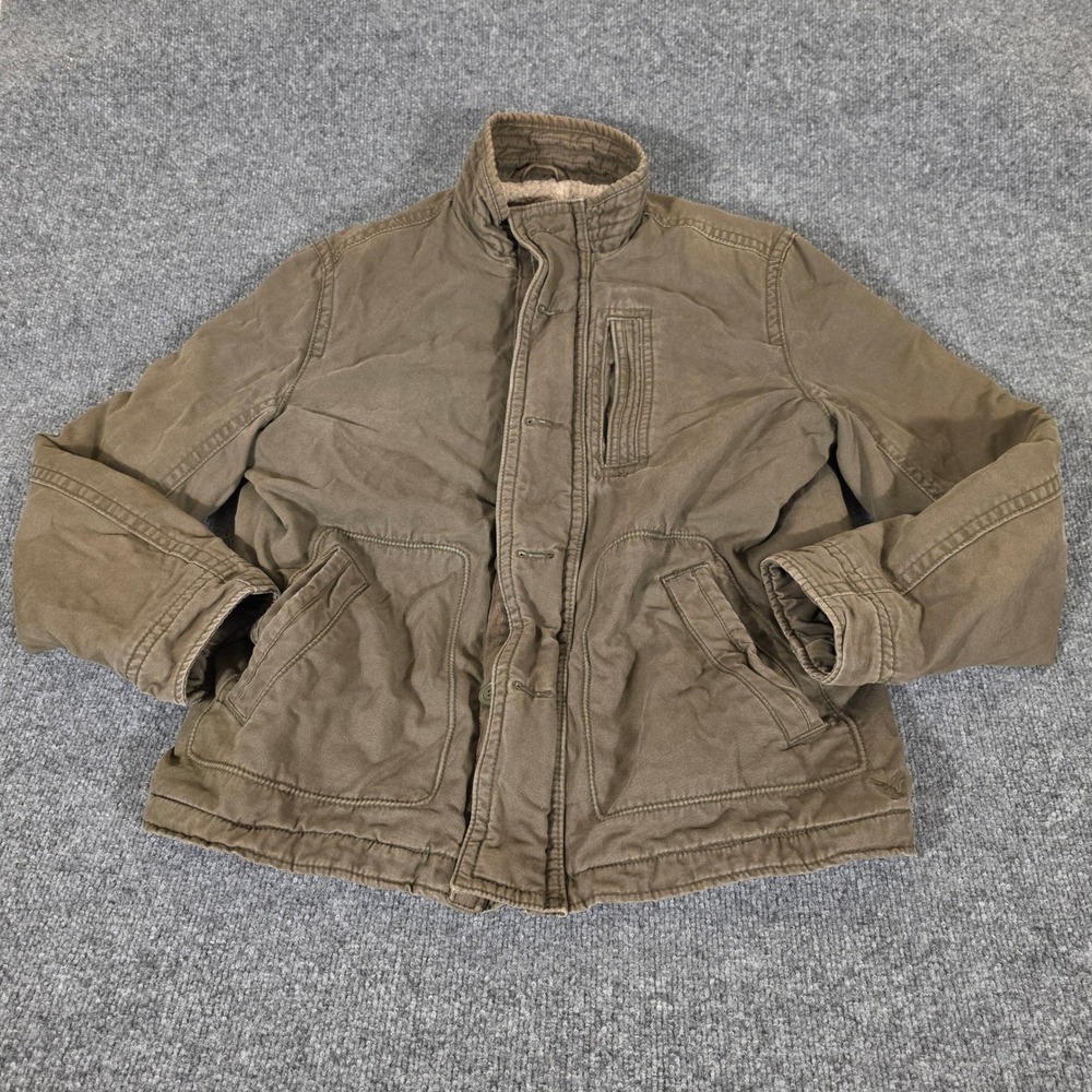 Y2K American Eagle Outfitters Mens Medium Sherpa Lined Canvas Field Jacket Olive
